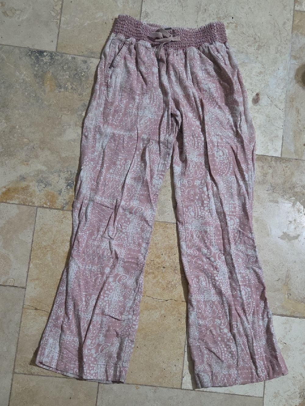 Rewash Women’s Size Large Pink & White Lounge Flowy Pants Casual Summer